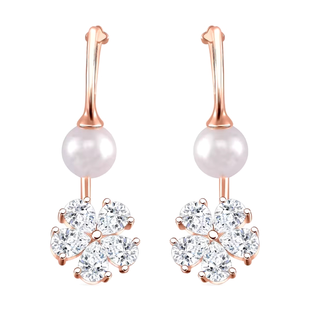Elegant Pearl and Crystal Flower Earrings